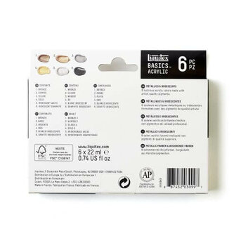 Liquitex Basics Acrylic Colour Set 6x22ML Metallics Iridescents 4